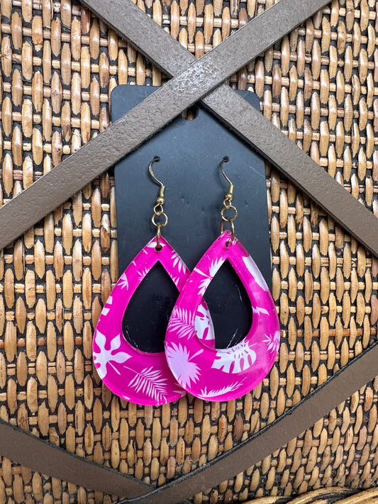 Pink Leaf Drop Earrings