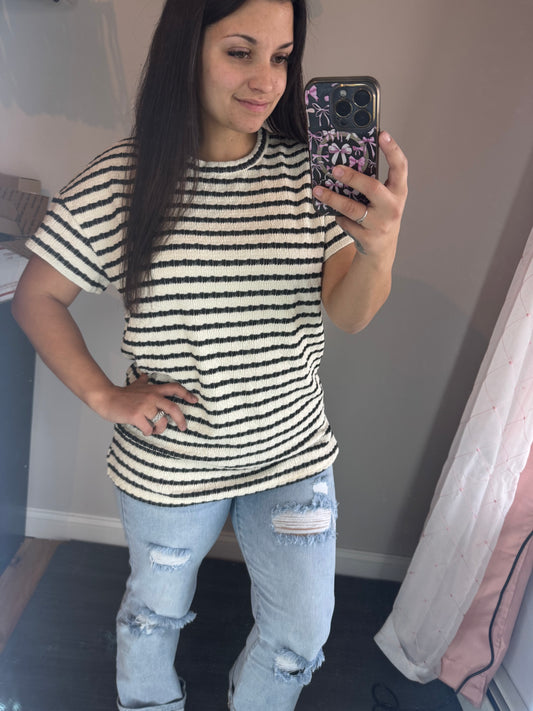 White and black striped tee