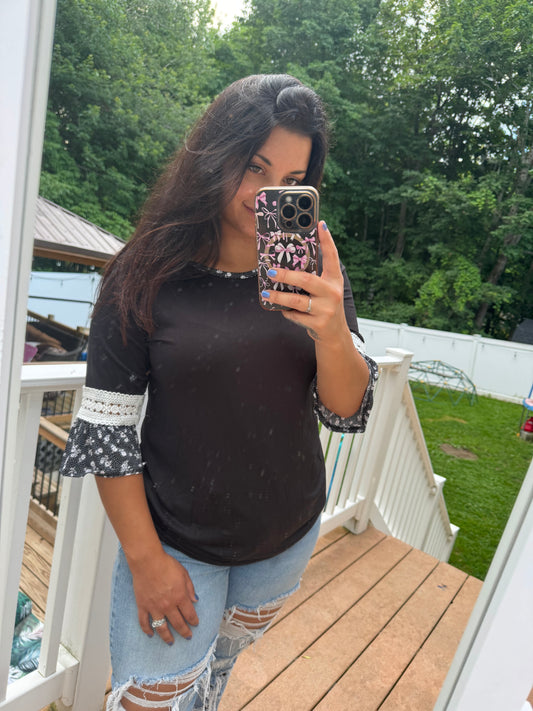 Black floral sleeve top