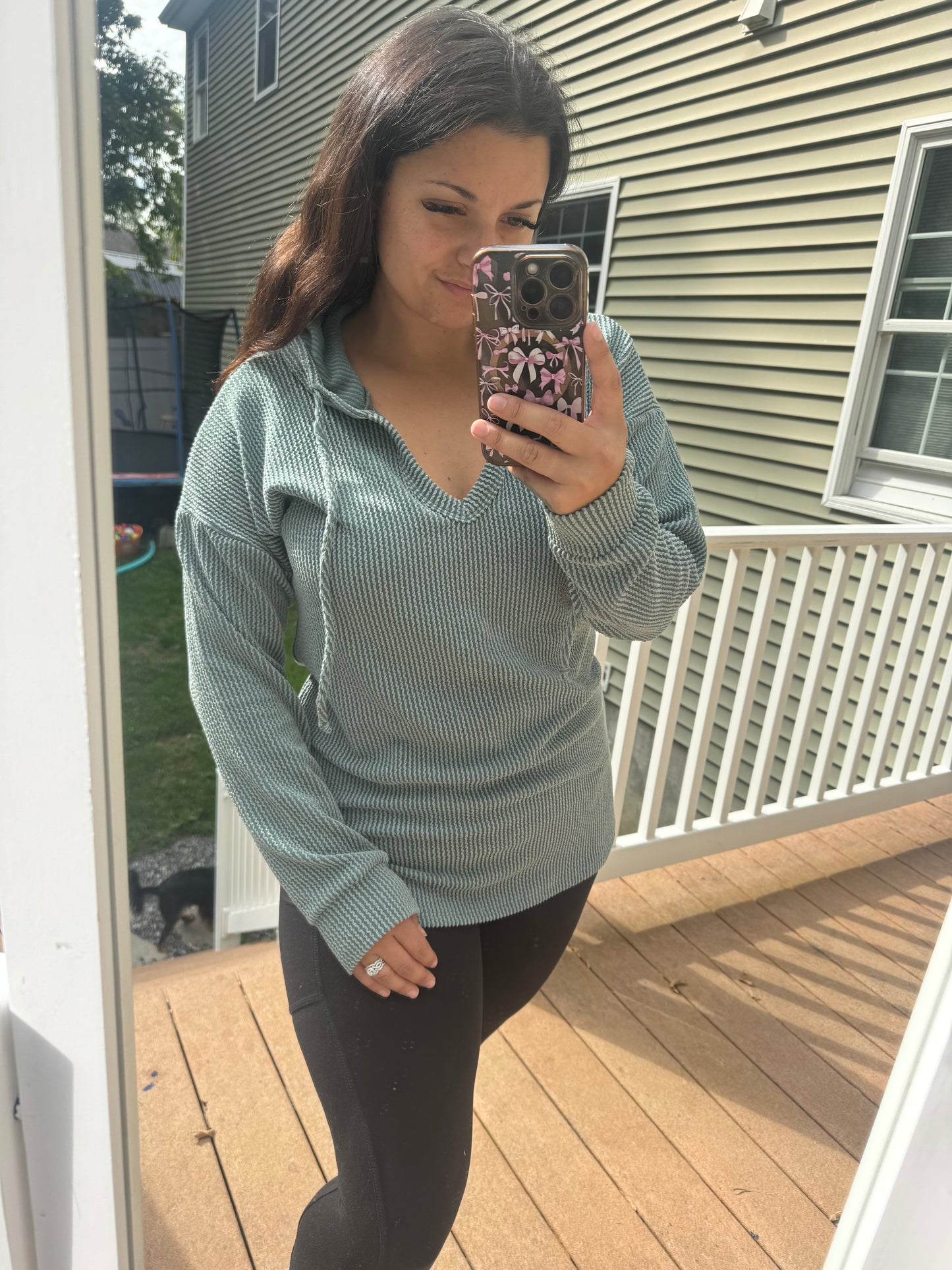 Small sage ribbed hoodie