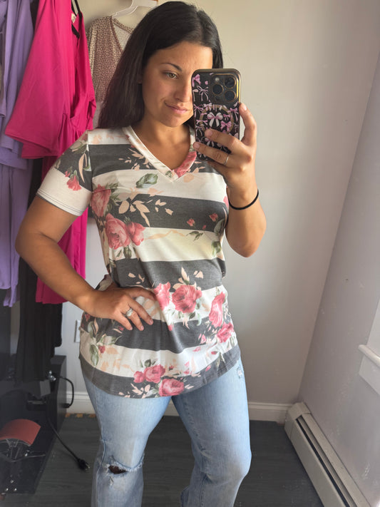 Stripe floral tee
