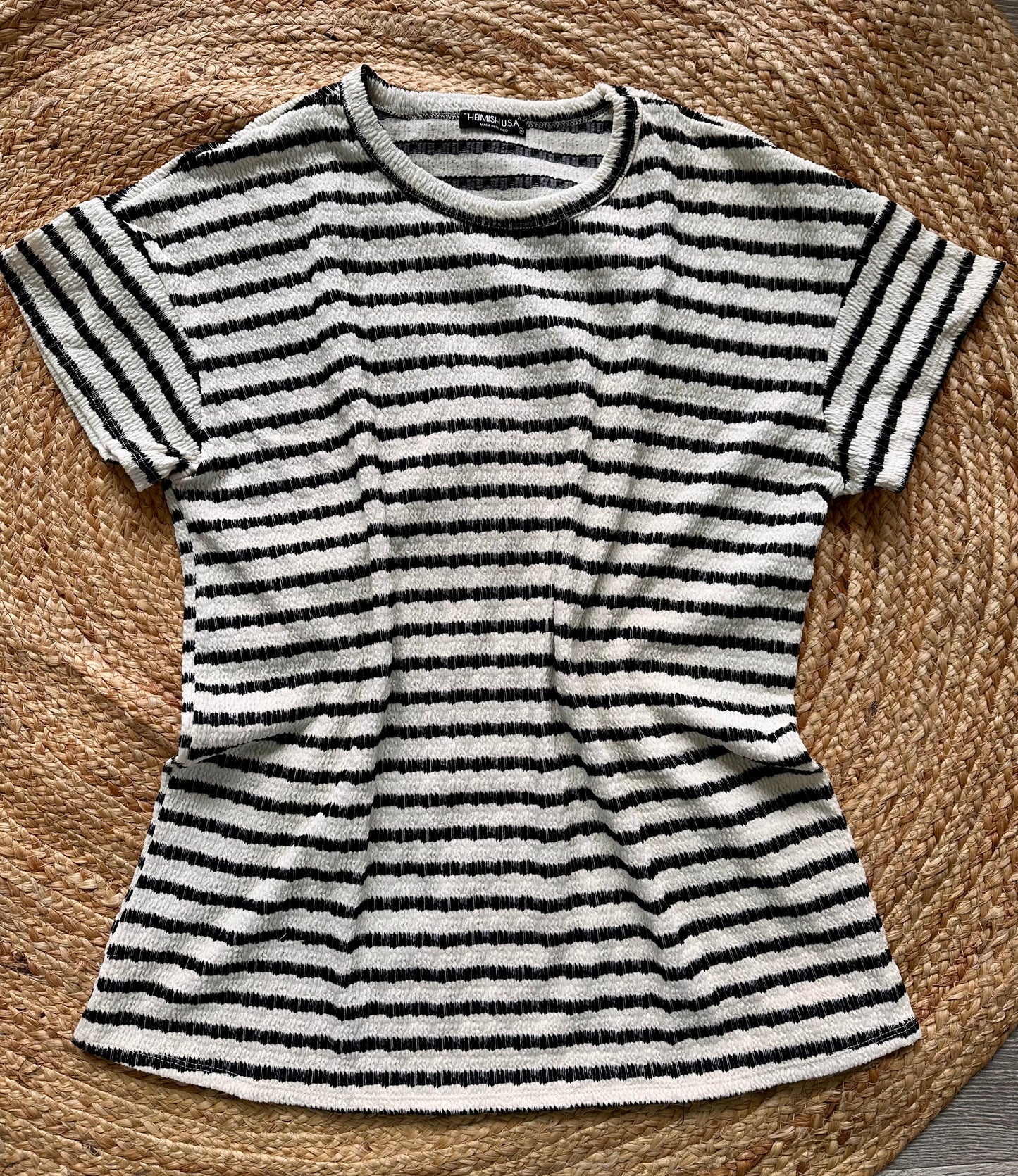 White and black striped tee