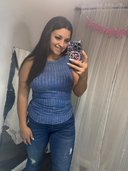 Classic blue fitted ribbed tank