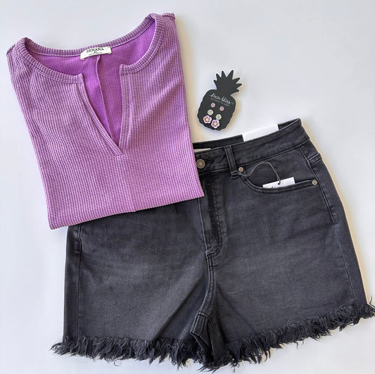 Bright Violet Waffle Notched Top