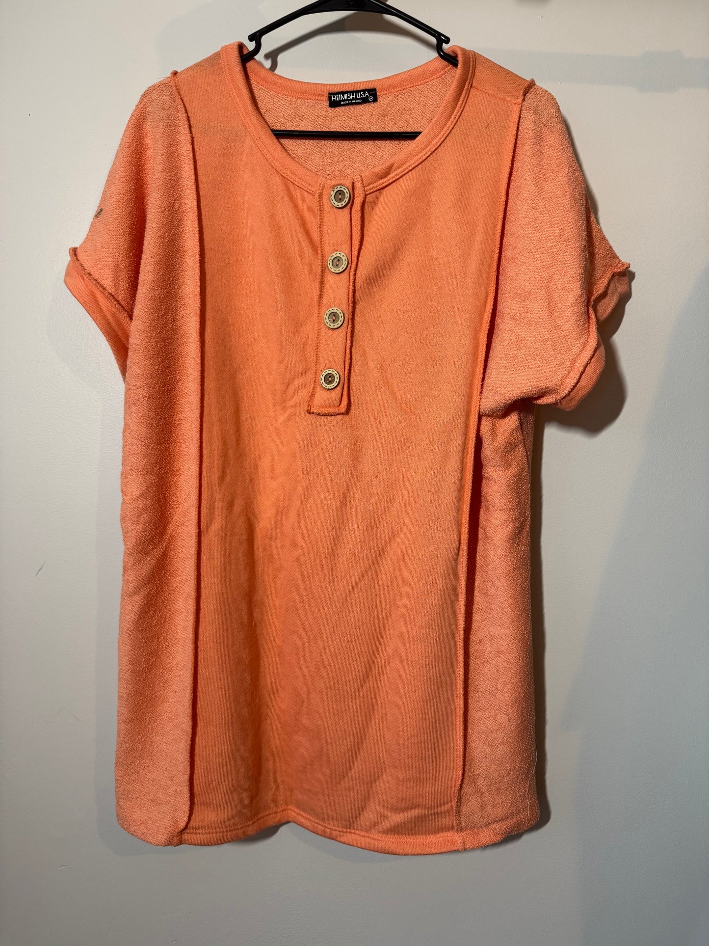 Coral terry button top