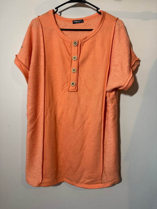 Coral terry button top