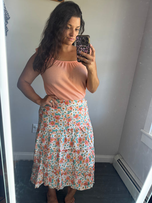 Coral floral tier skirt