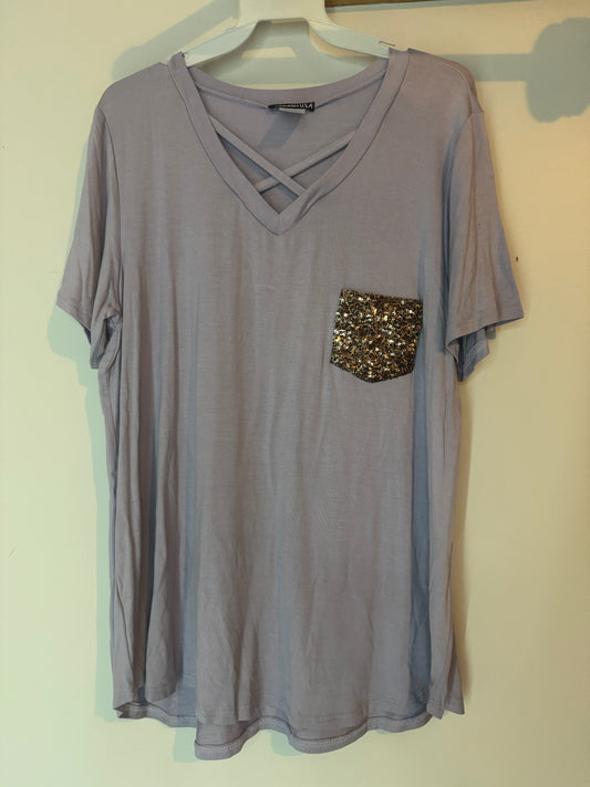 Blue/ gray glitter pocket tee