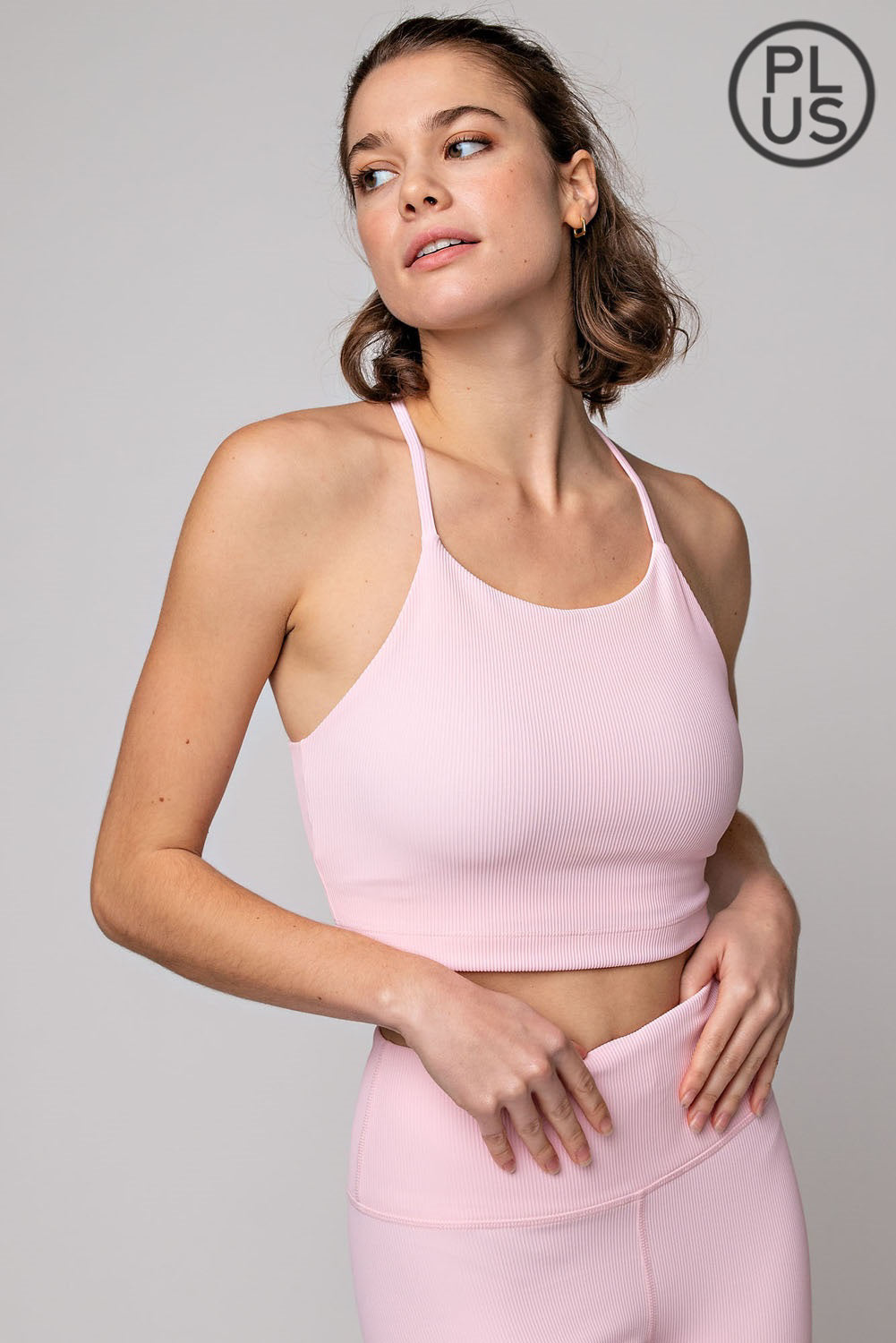Light Pink Ribbed Racerback Sports Bra