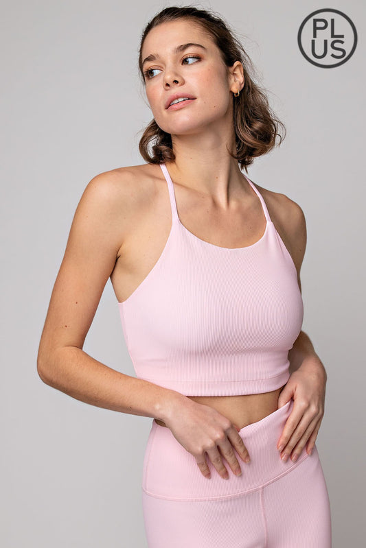 Light Pink Ribbed Racerback Sports Bra