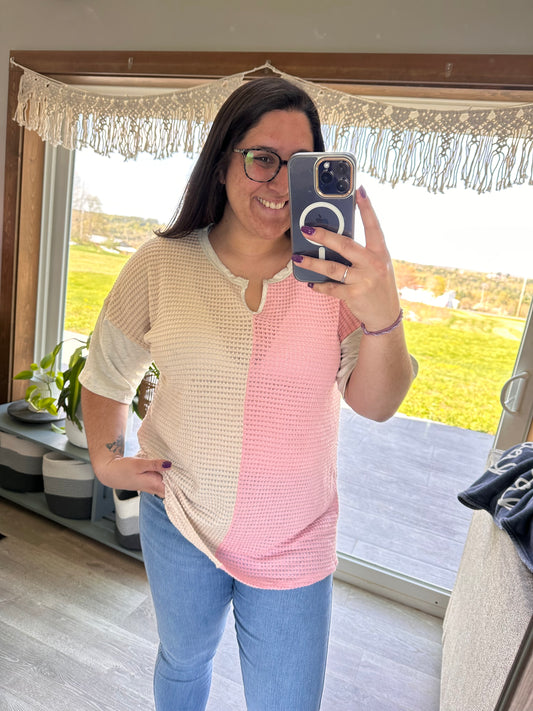 Oatmeal/Pink colorblock top