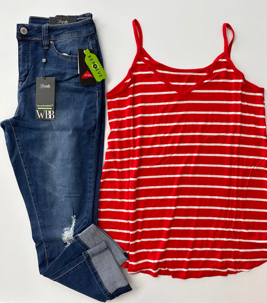 Red and blue striped reverse tank