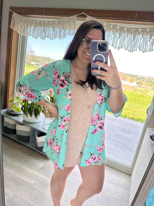 Teal Floral Kimono