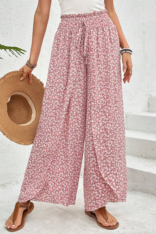 Pink floral flowy pants