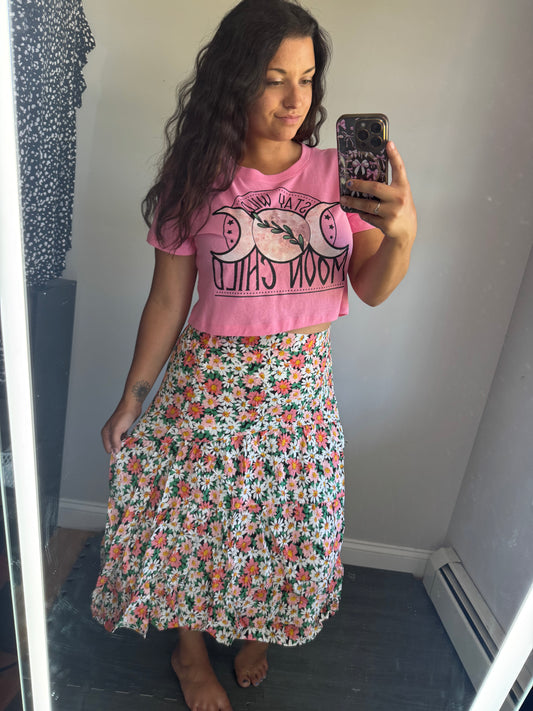 Pink floral tier skirt
