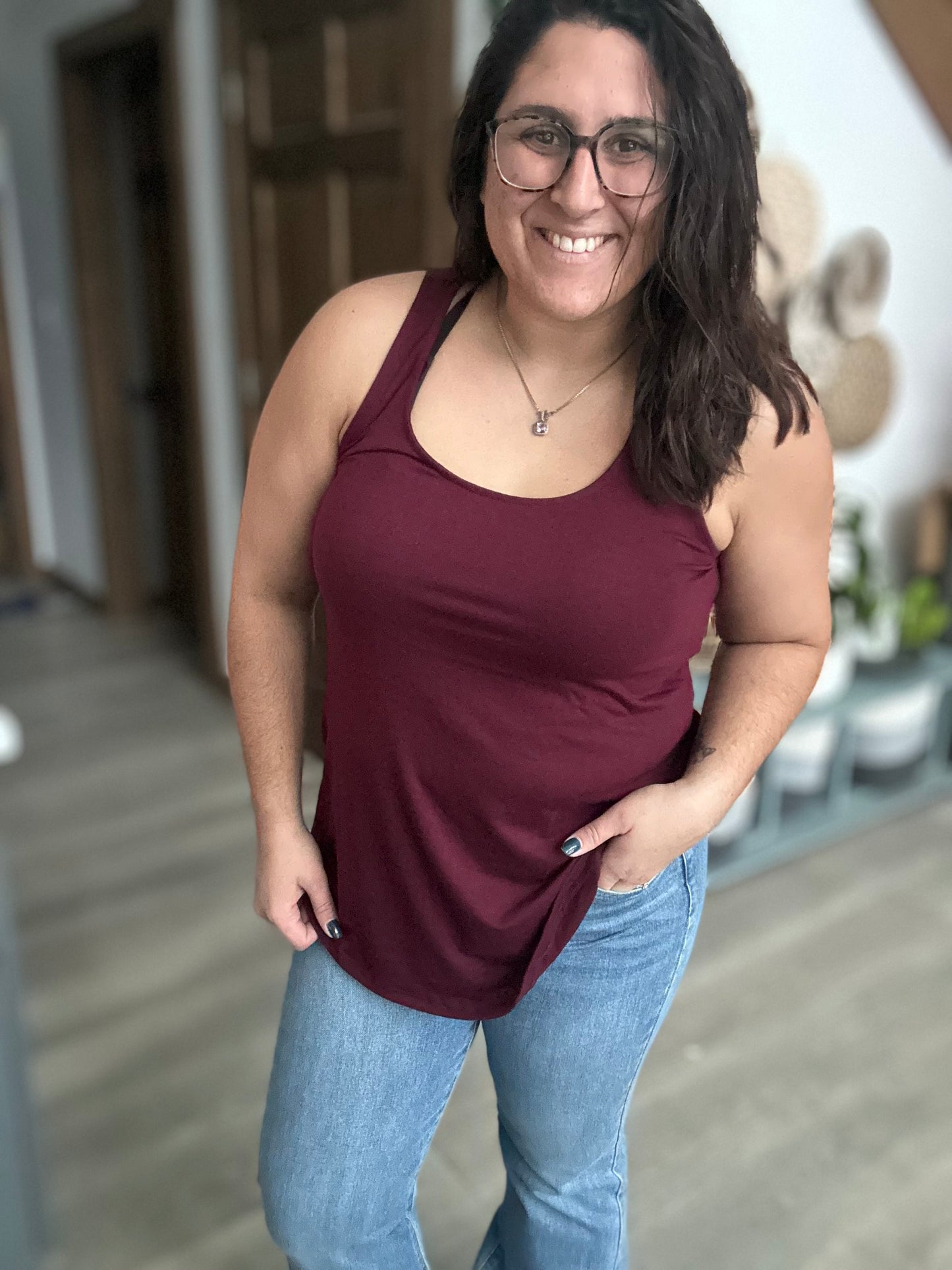 Dark Burgundy Round Hem Tank