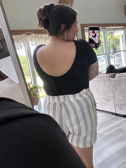Black Short Sleeve Built in Bra bodysuit