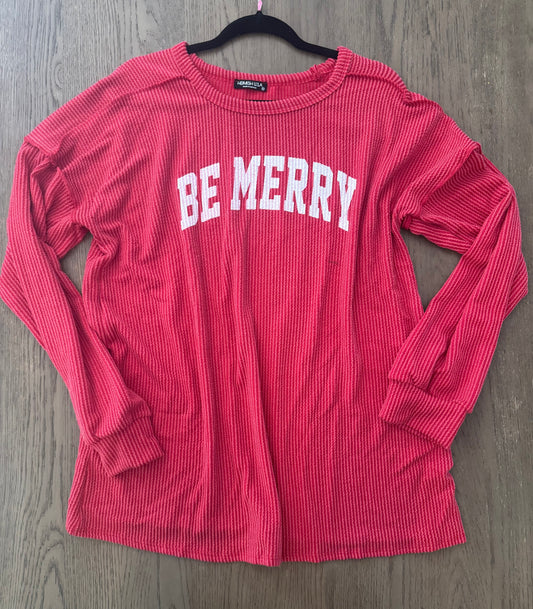 Red ribbed be merry top