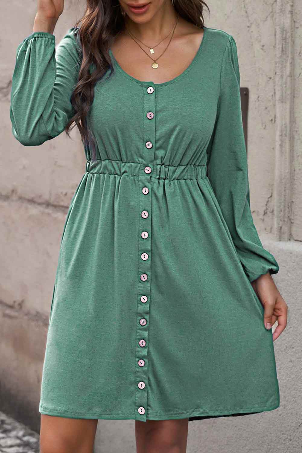 Scoop Neck Empire Waist Long Sleeve Mini Dress – Darling Doe