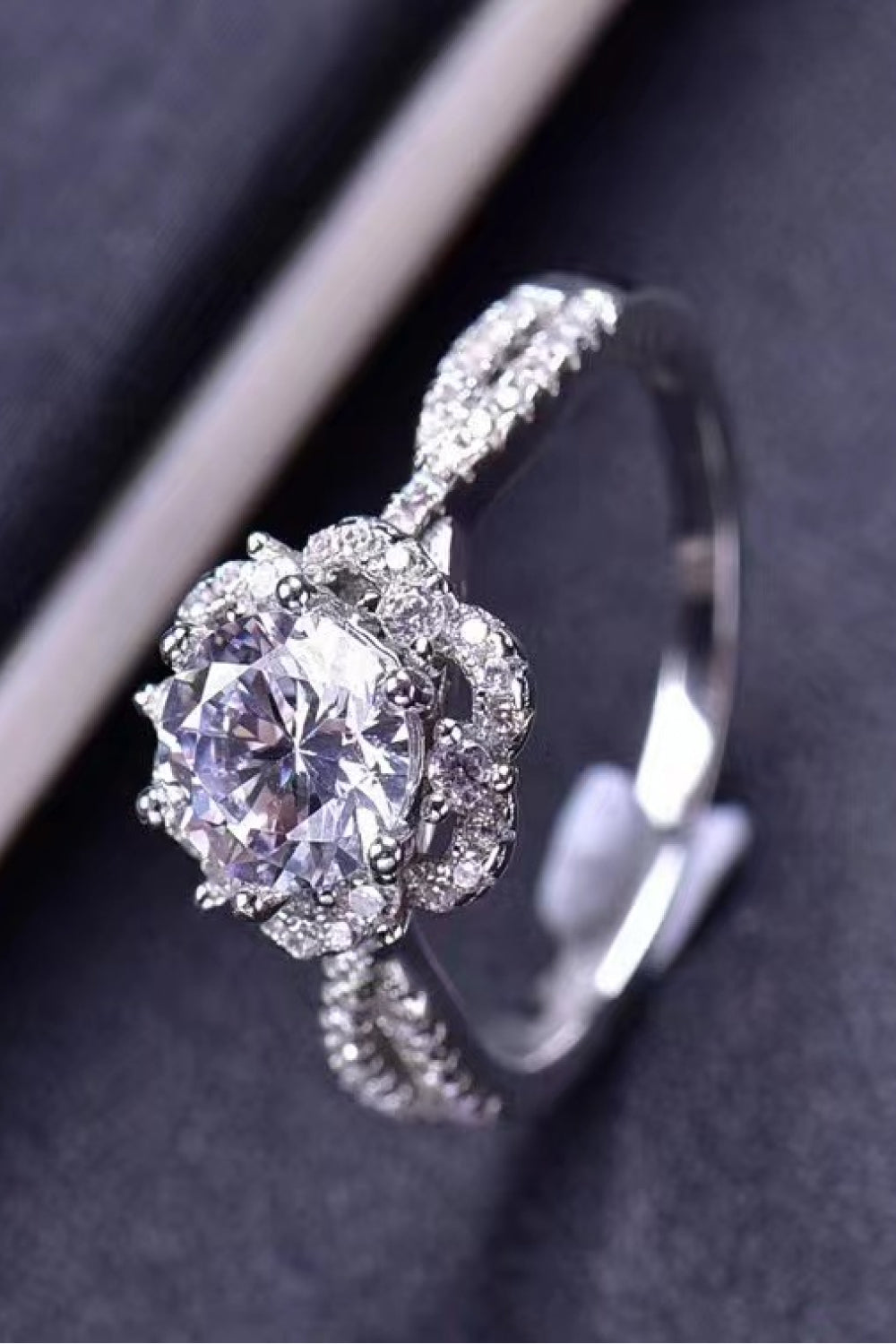 18k Platinum-Plated Six Prong Moissanite Ring