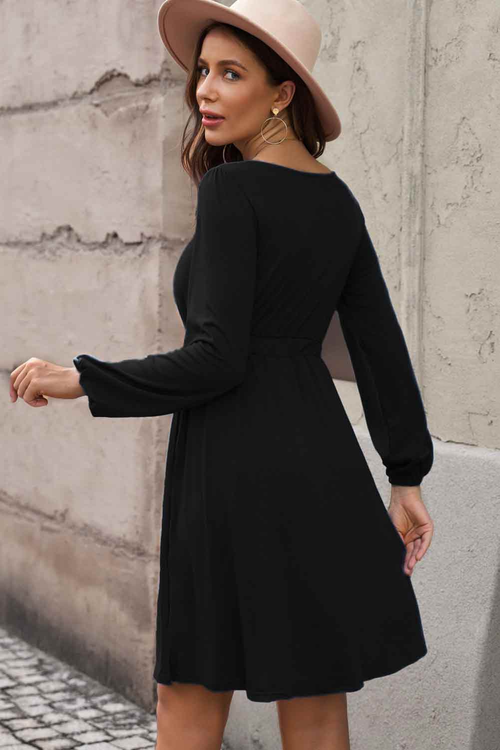 Scoop Neck Empire Waist Long Sleeve Mini Dress Darling Doe Boutique - woman's & childrens Scoop Neck Empire Waist Long Sleeve Mini Dress Darling Doe Boutique - woman's & childrens