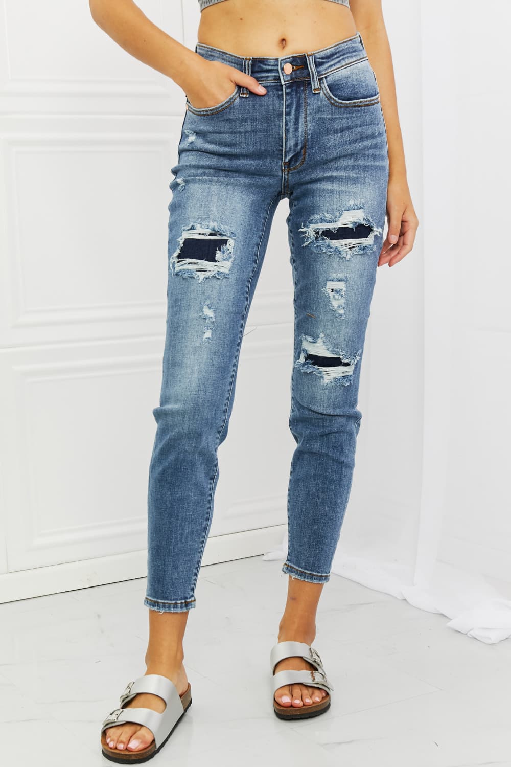 Judy Blue Dahlia Full Size Distressed Patch Jeans