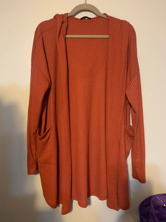 Rust waffle cardigan with hood