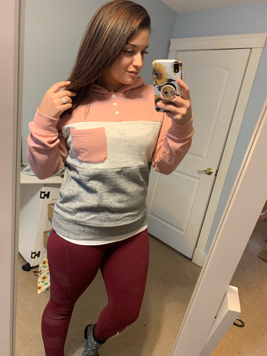 Pink grey colorblock hoodie