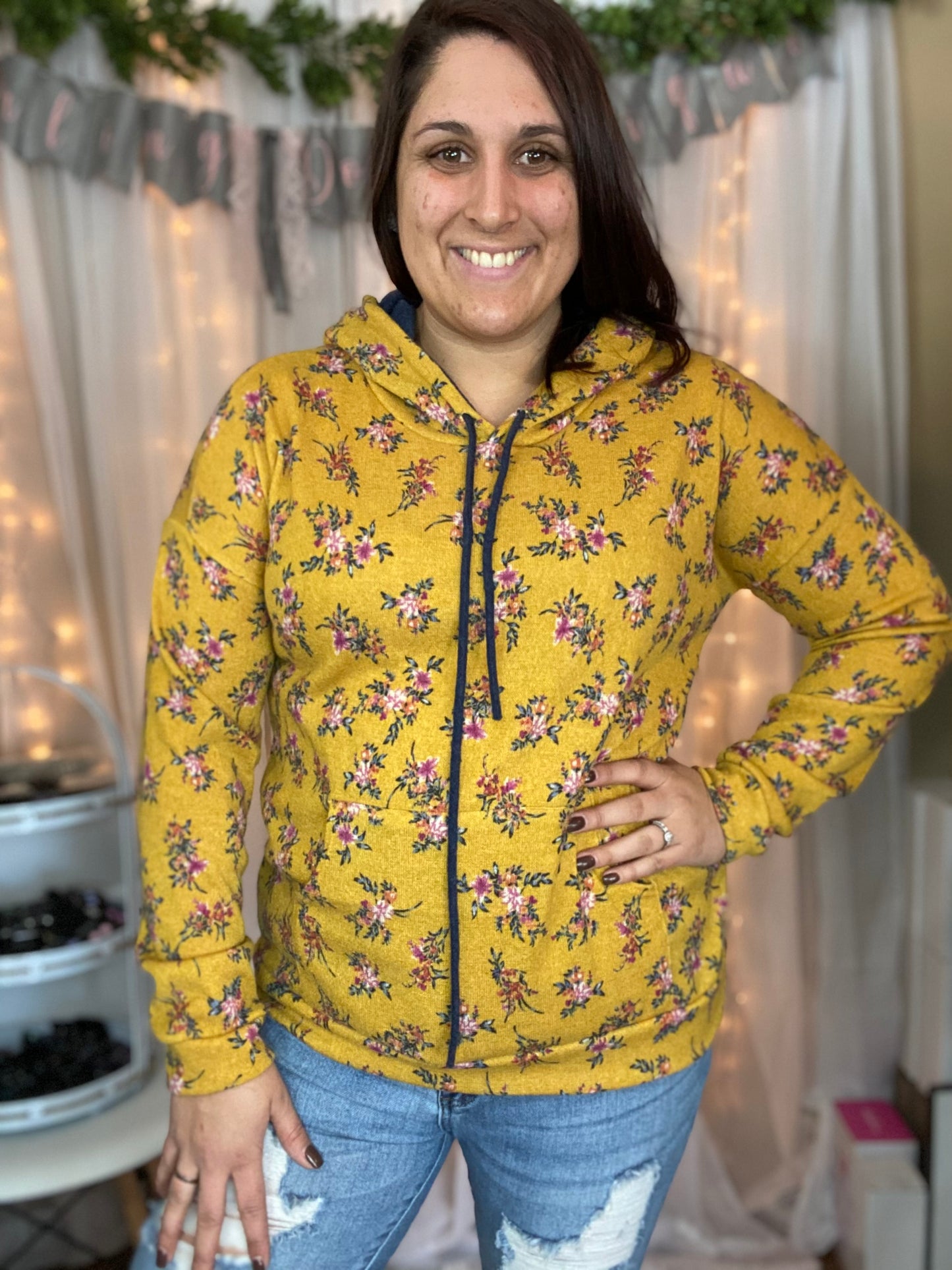 Mustard floral hoodie