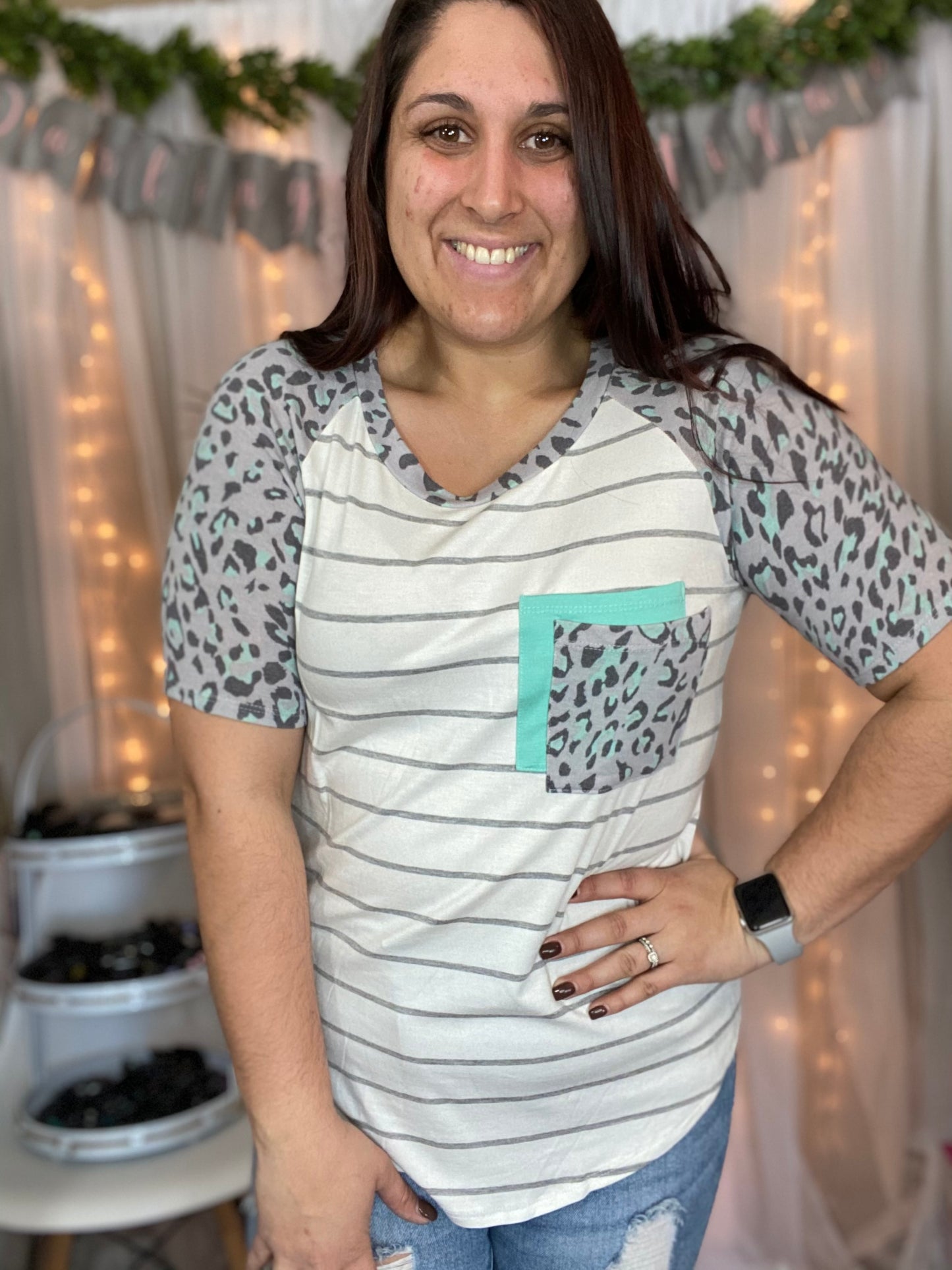 Aqua Cheetah Pocket Top