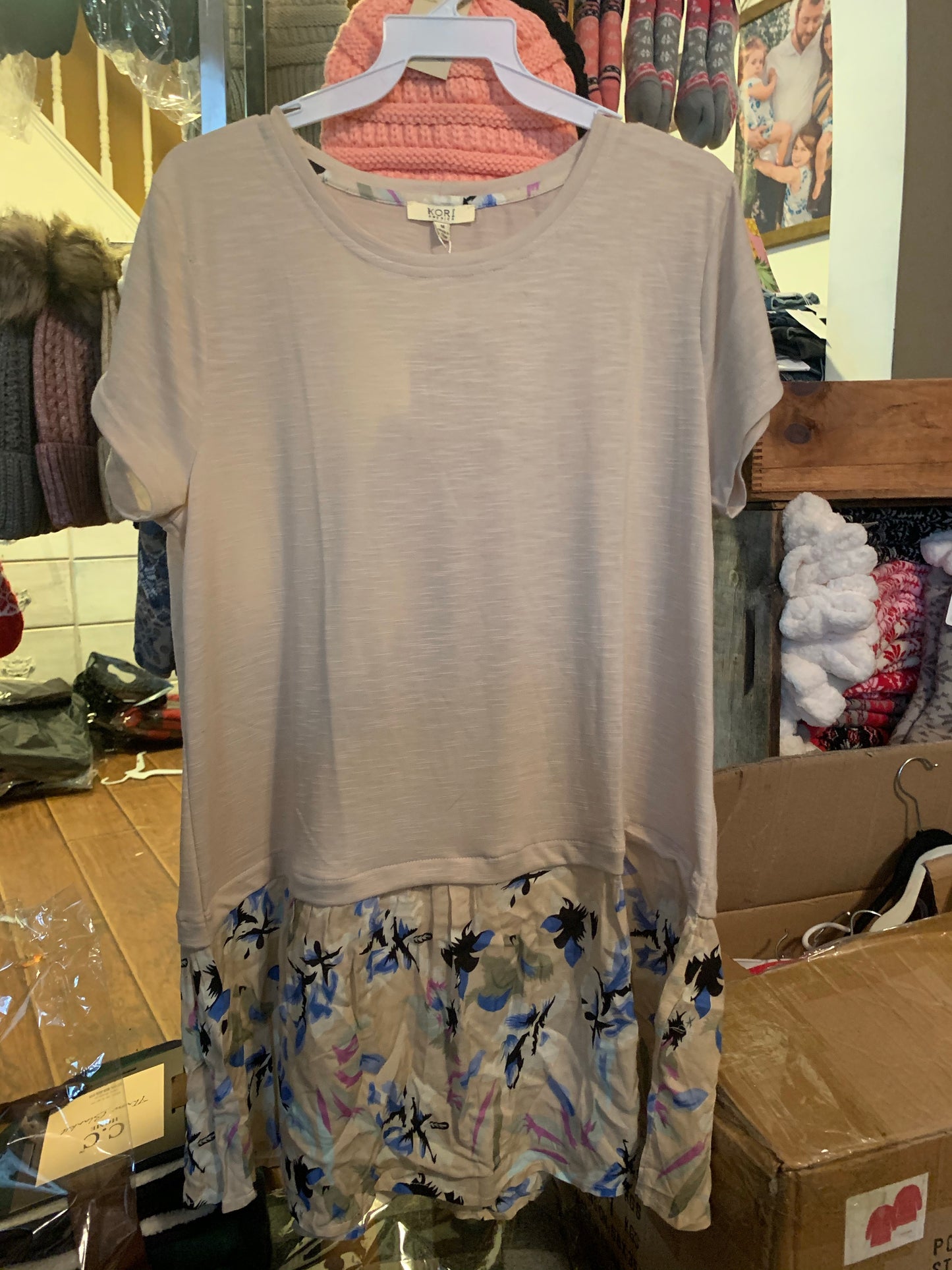 Tan floral ruffle top