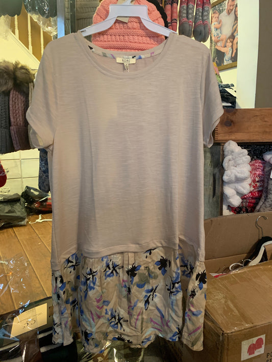 Tan floral ruffle top
