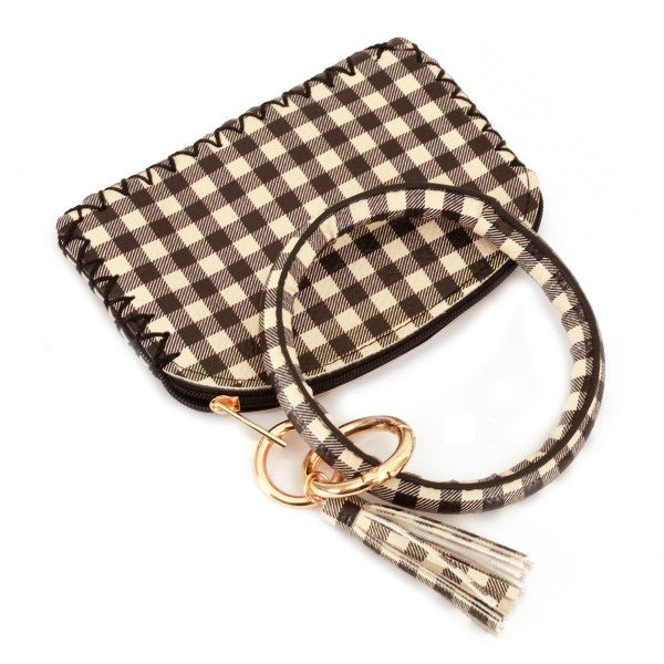 Cream & Black Plaid Wristlet