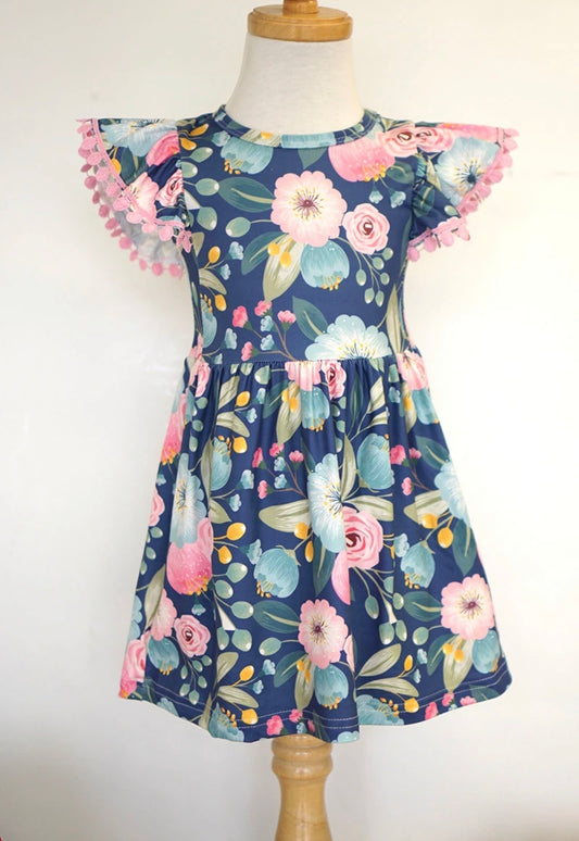 Floral flutter sleeve dress