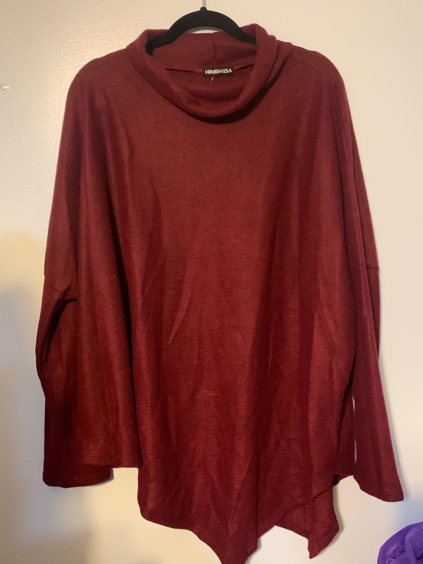 Burgundy fleece cowl neck