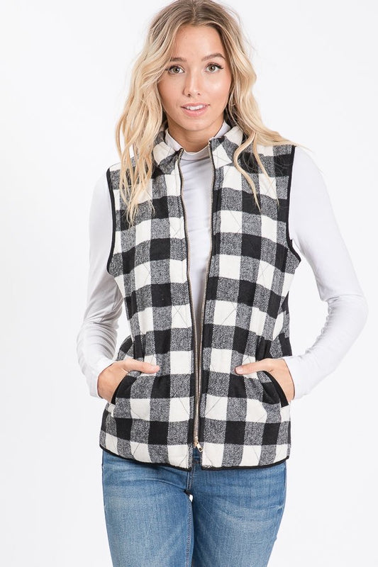 Ivory/black buffalo plaid vest