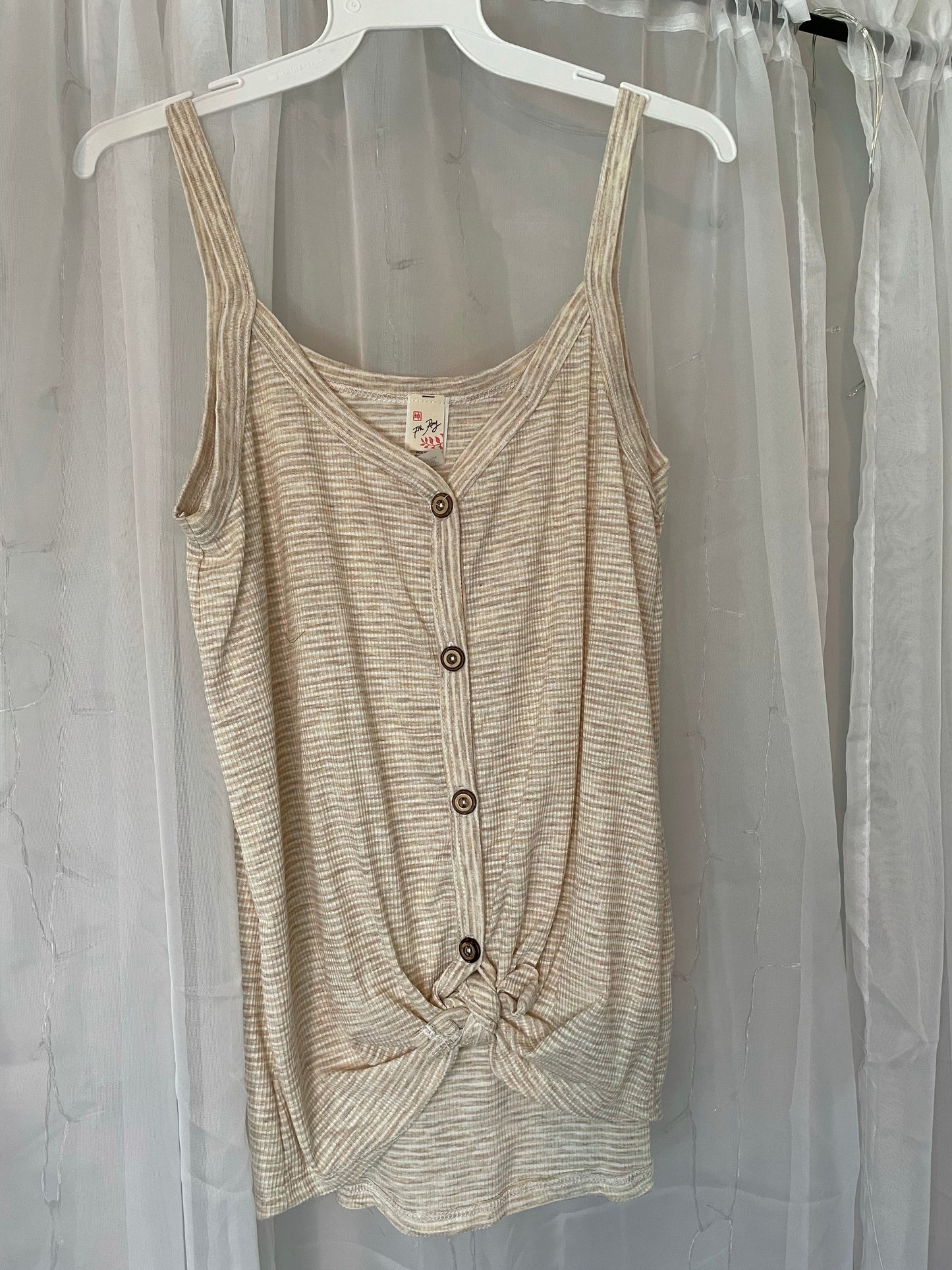Tan stripe button tank