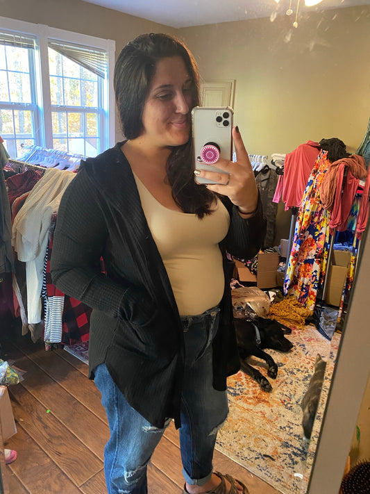 Black waffle hoodie cardigan