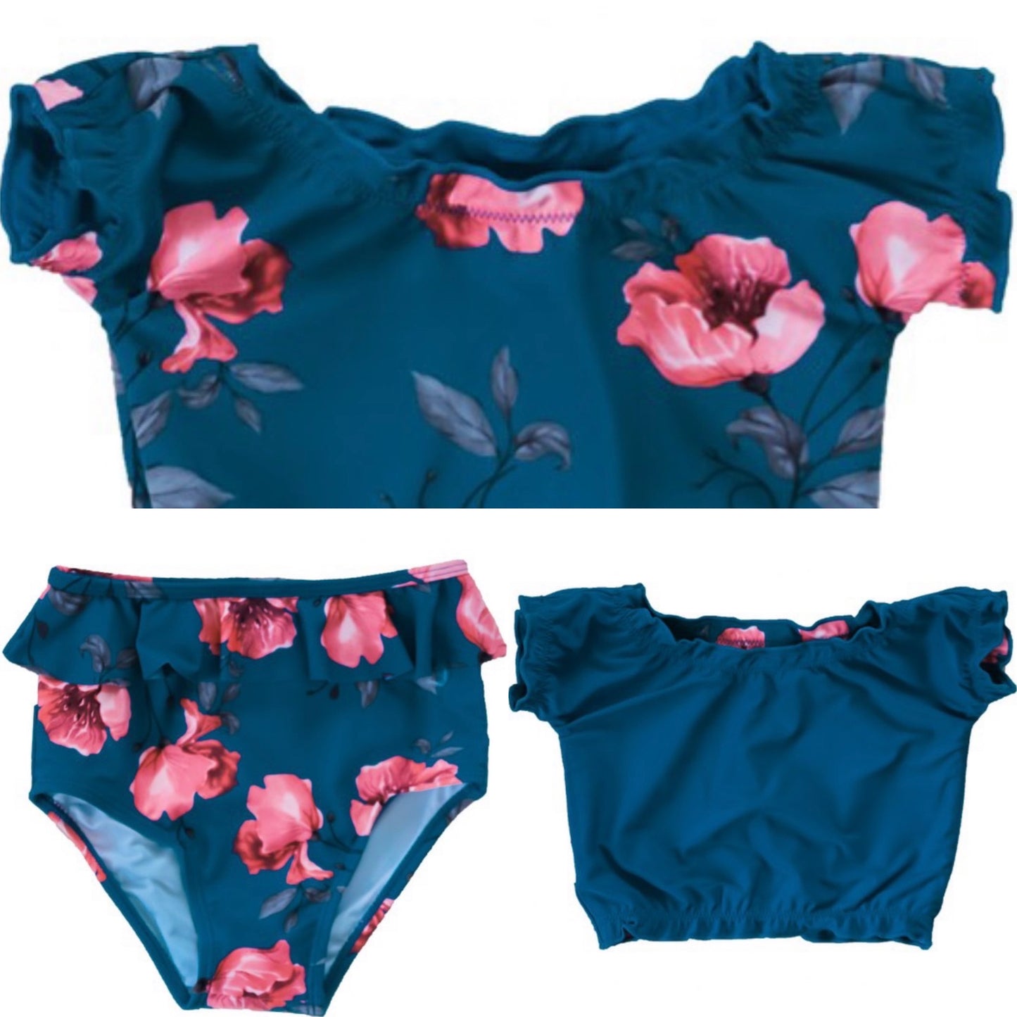 Girls Blue Floral Swim Separates