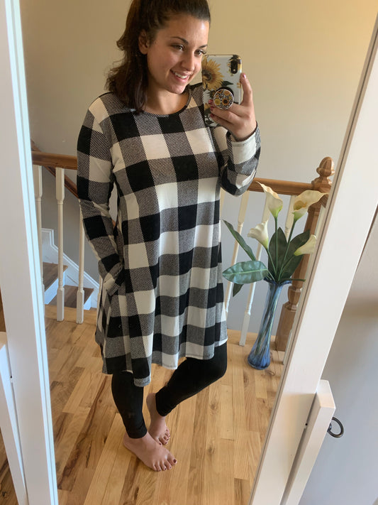 Ivory buffalo plaid dress