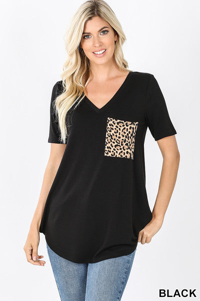 Black cheetah pocket top