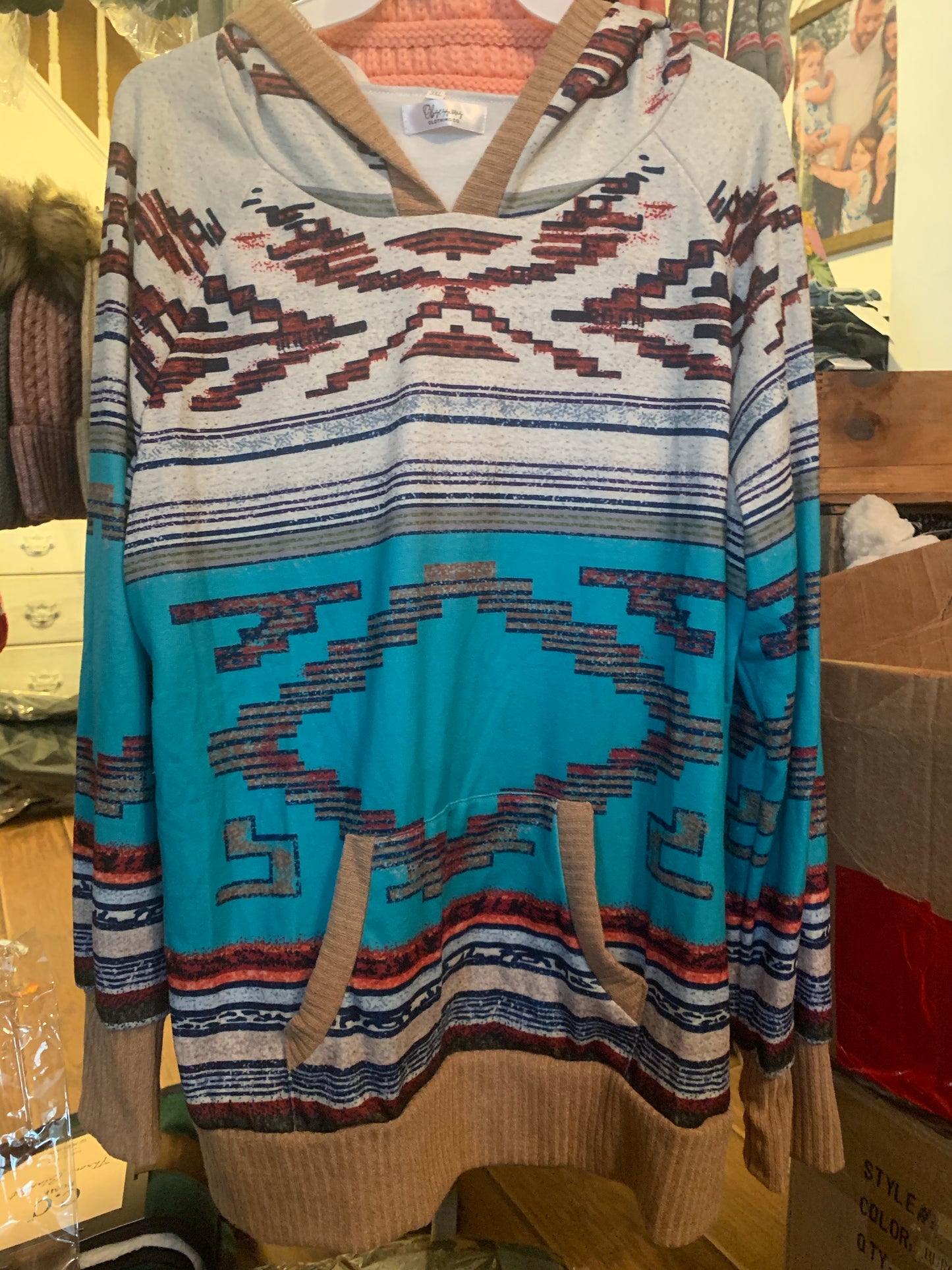 Teal Aztec hoodie
