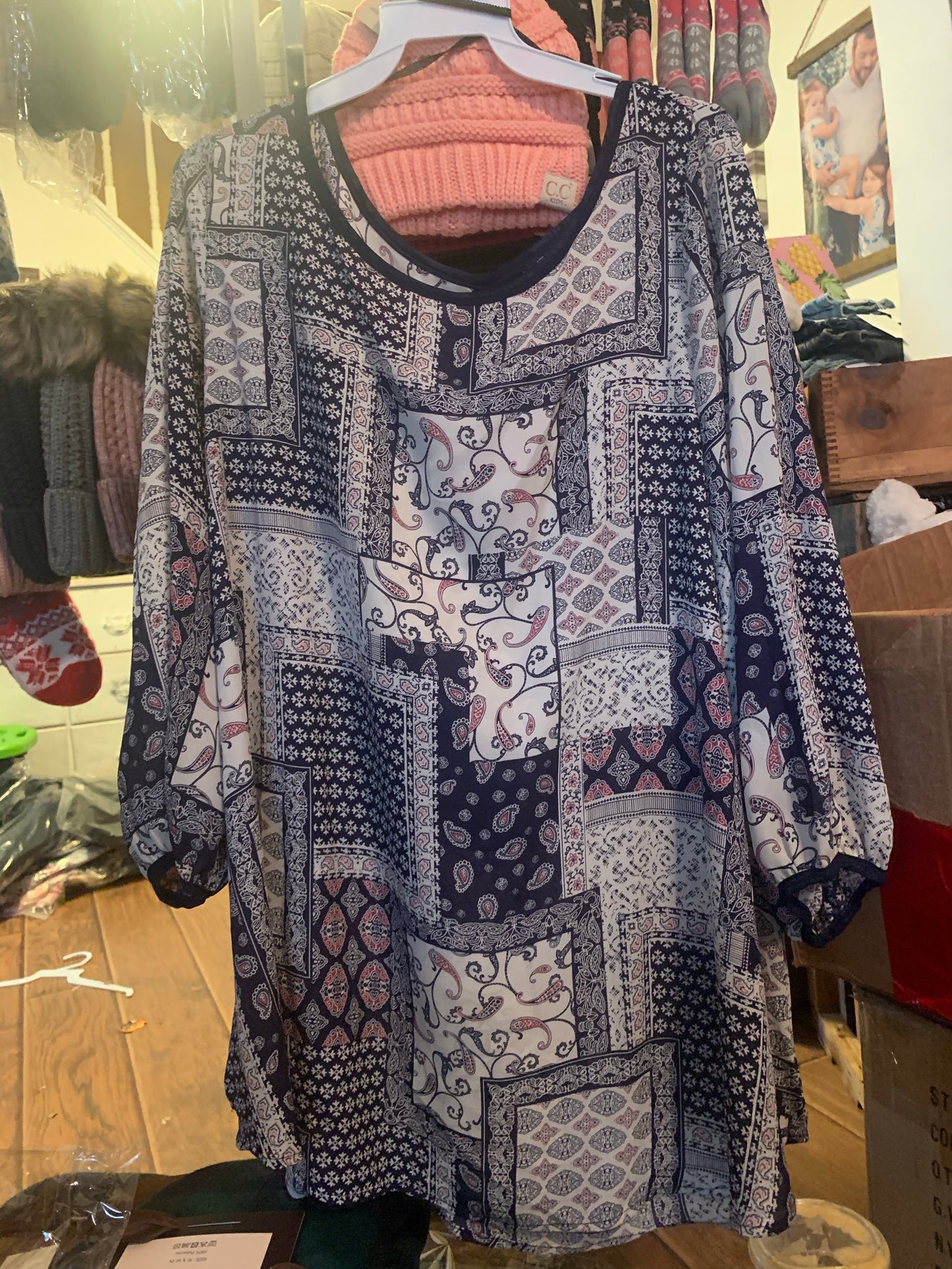 Navy patchwork top