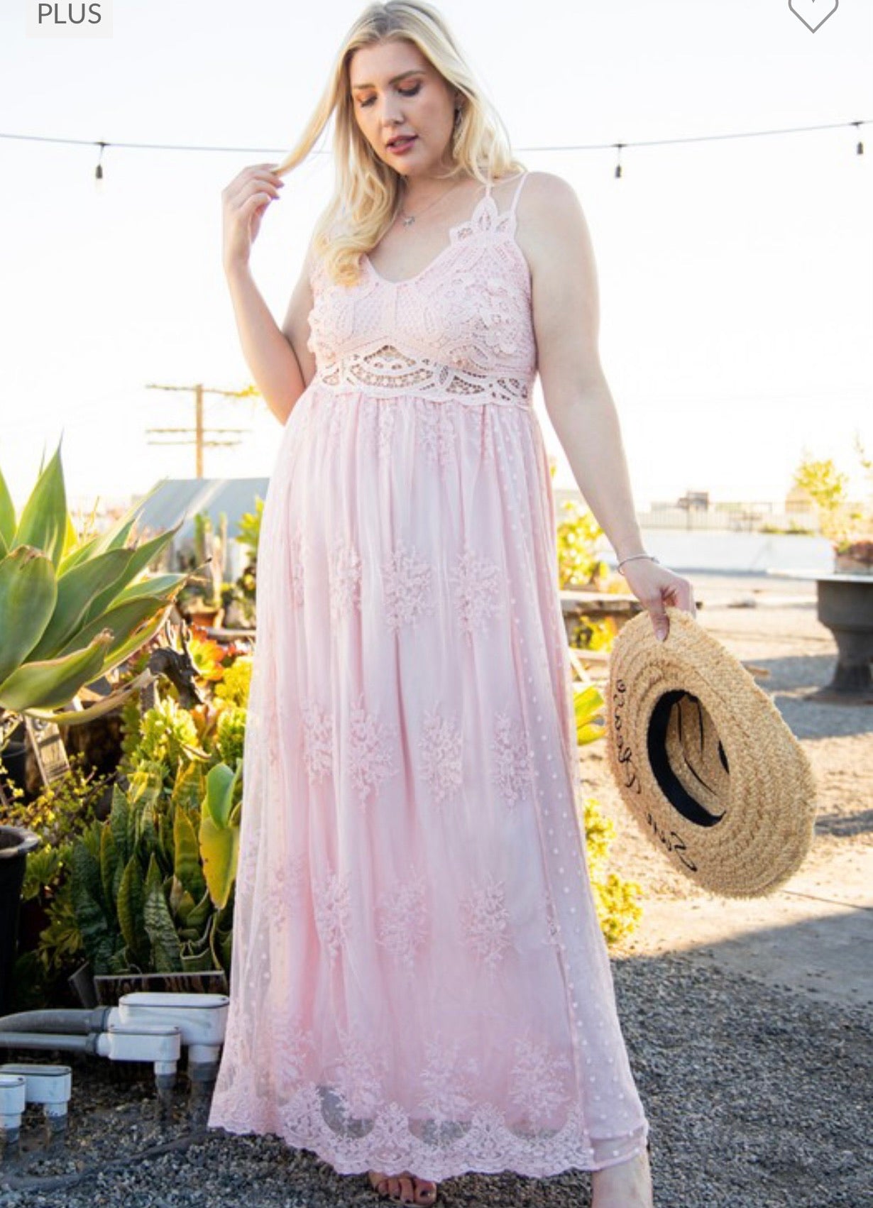 Pink lace overlay maxi dress