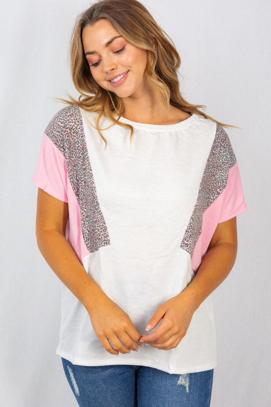 Pink Cheetah Striped Sleeve Top